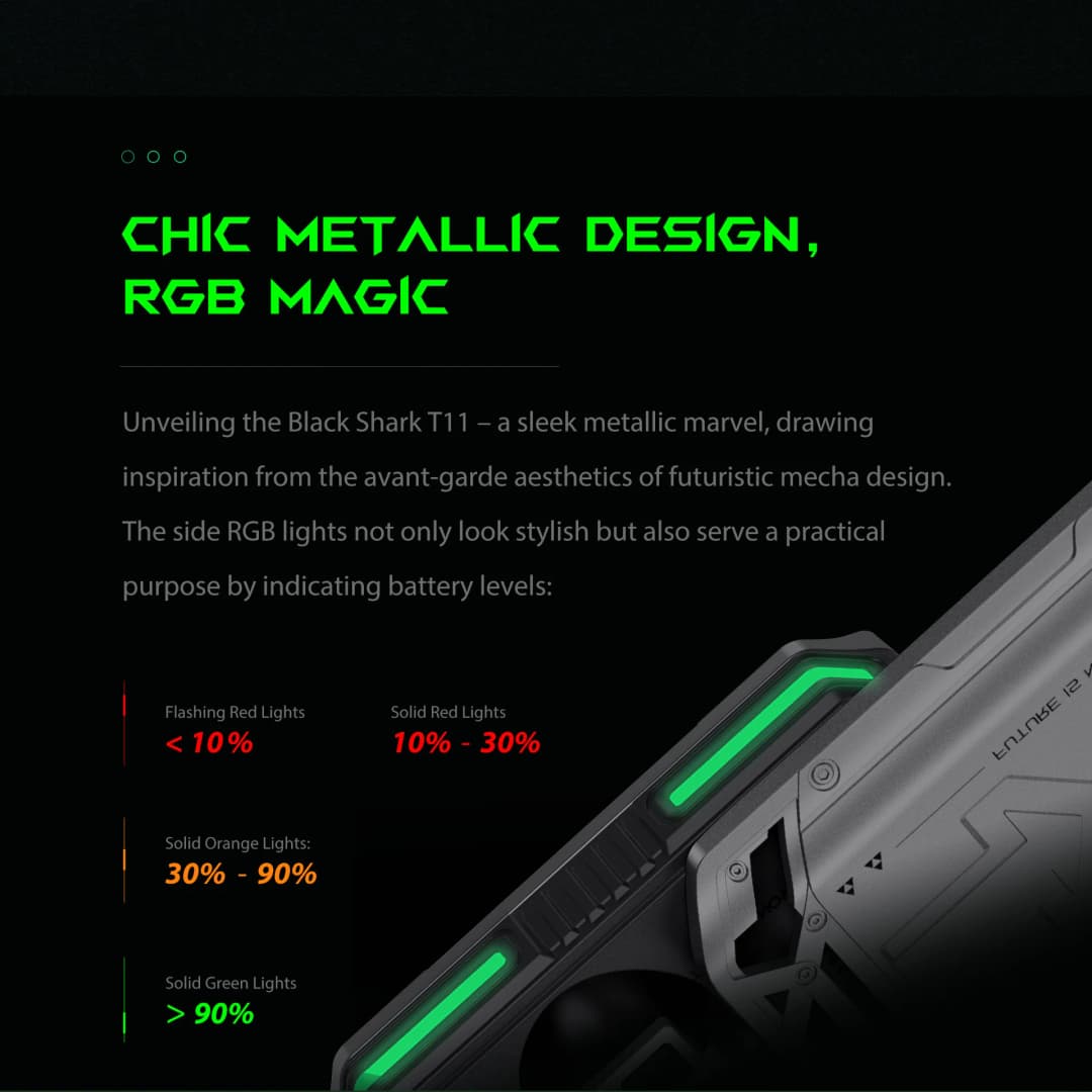 سماعات أذن لاسلكية Black Shark T11 TWS مع إلغاء الضوضاء النشط، بلوتوث 5.3، بطارية تدوم 30 ساعة، إضاءة RGB، وتأخير منخفض - 3