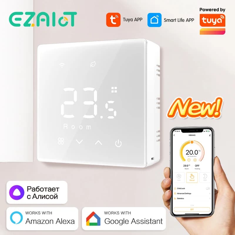 تيا سمارت واي فاي ترموستات غلاية البطارية ترموستات التدفئة ترموستات الحائط واي فاي جهاز التحكم في درجة الحرارة واي فاي أليكسا جوجل هوم