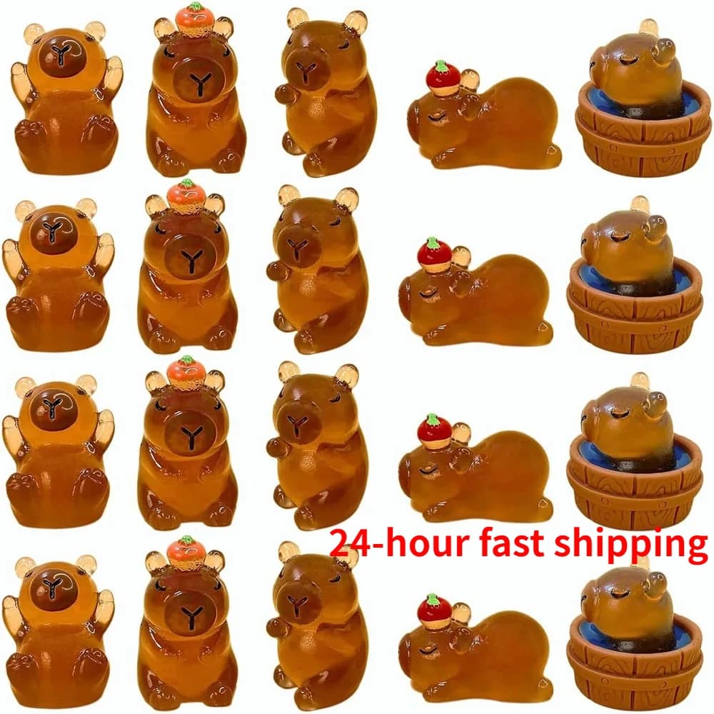 10/20pcs Luminous Capybara Mini Resin Animals Figurines,Glow At Night Outdoor Craft Decor for Miniature DIY Garden Accessories