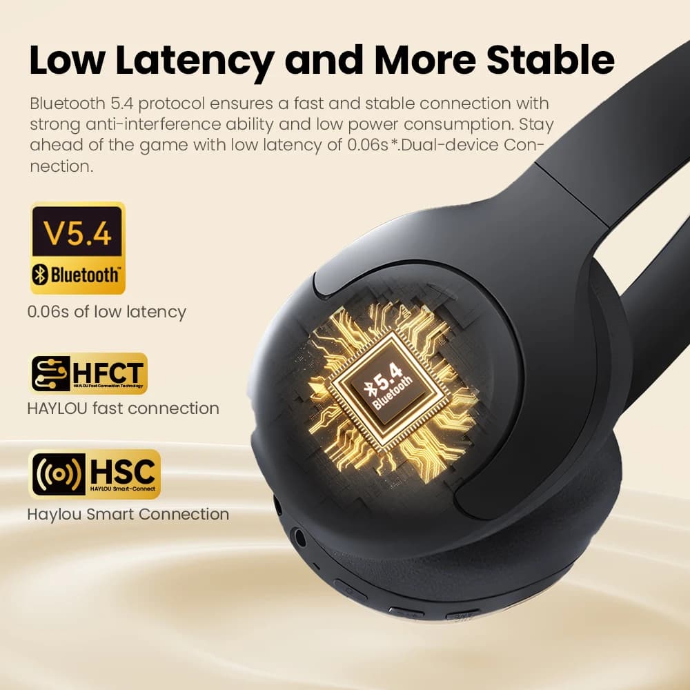 HAYLOU S30 Wireless Bluetooth 5.4 Headphones 43dB Adaptive Noise Cancelling Headsets 40mm Driver 80H Playtime Earphones - 5