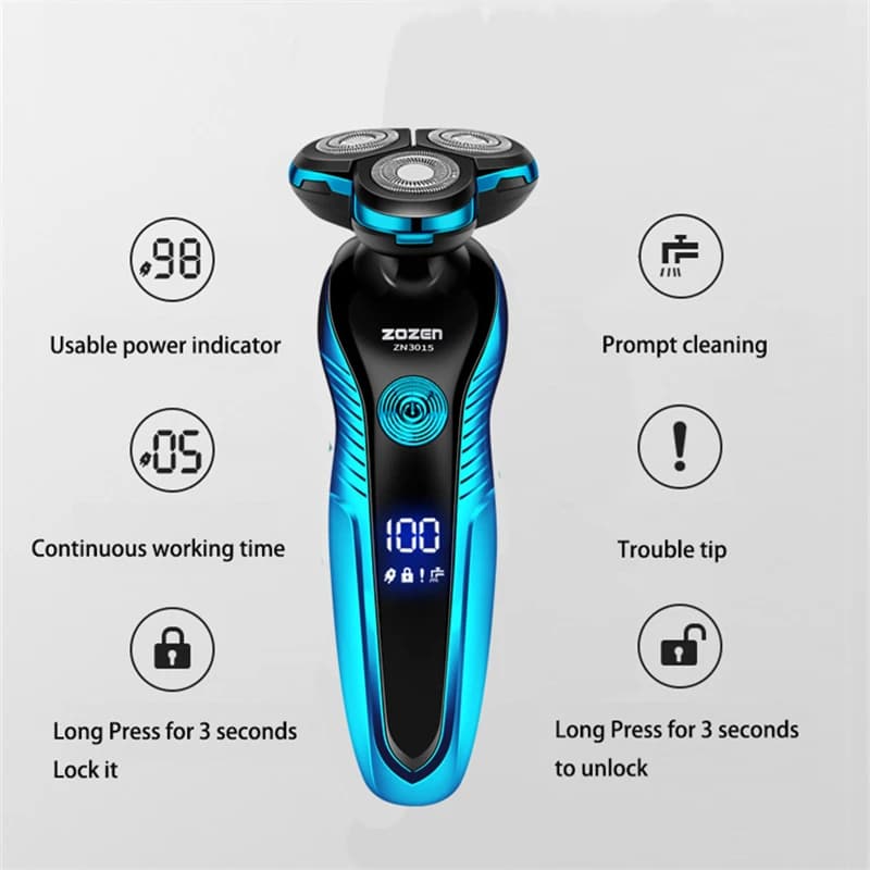 ZOZEN Electric Shaver Washable Rechargeable Electric Razor Shaving Machine for Men Body Hair Beard Trimmer Wet-Dry Use Washable - 3