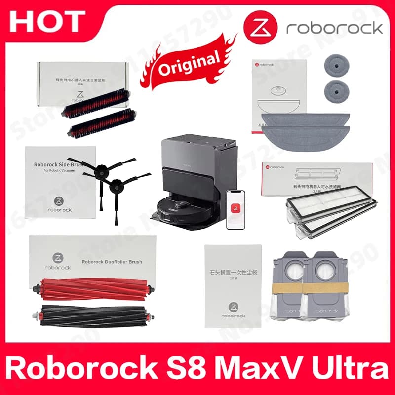 【Original 】Roborock S8 MaxV Ultra Robot Vacuum Spare Parts ,Roller brush ,Filter ,Dust bag ,Mop cloth ,Side brush Accessories