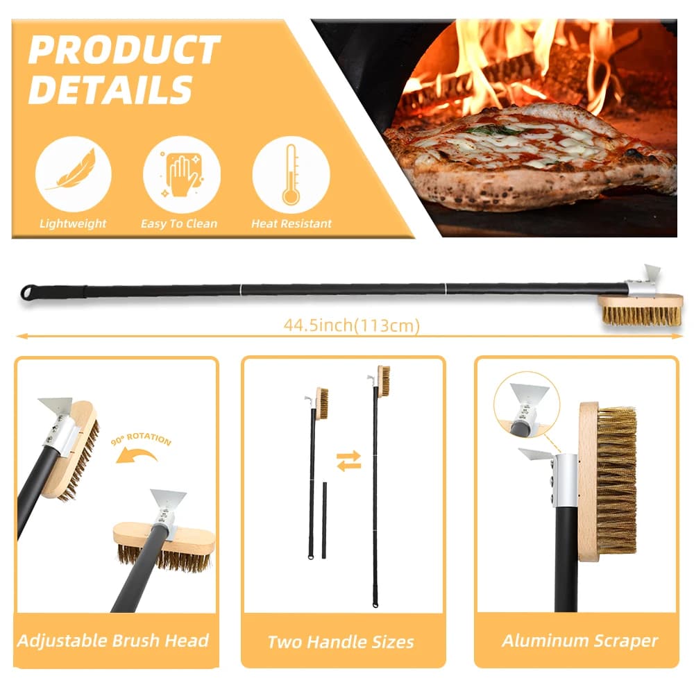 فرشاة فرن البيتزا، فرشاة موقد نحاسية، شعيرات نحاسية، خشب، مقبض طويل، فرشاة تنظيف الشواية لأداة المطبخ الصغيرة - 6