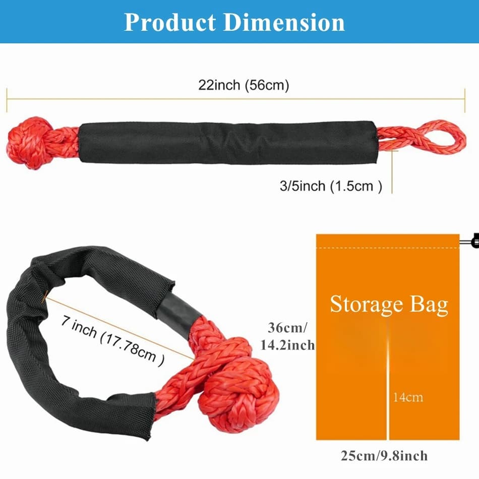 2 حزمة قيود ناعمة صناعية مع حقيبة تخزين 41,000 رطل أقصى قوة كسر 1/2" X 22 بوصة قيود متينة لاسترداد الطرق الوعرة - 3