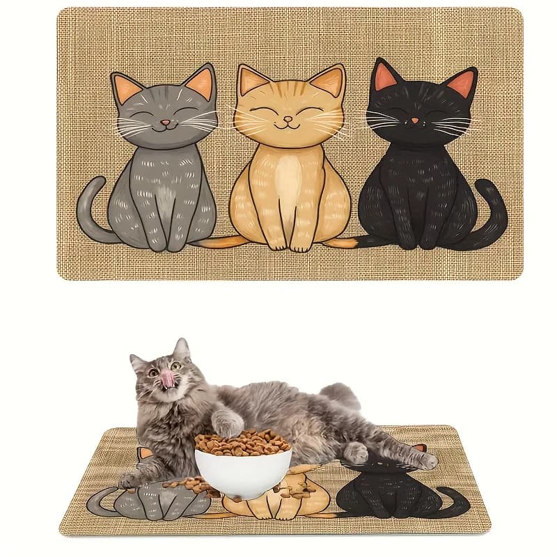 1pc Non-Slip Cat Pattern Pet Feeding Mat,Leakproof Easy to Clean Waterproof Surface to Prevent Stain.Breeds Portable Outdoor Use - 6