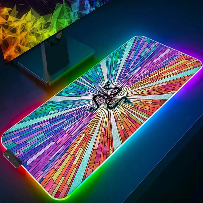 Razer RGB LED Mouse Pad Rubber Extended Pad Non Slip Desk Mat Laptop Keyboard Pad PC Accessories Mousepad HD Large Gaming Mats - 5