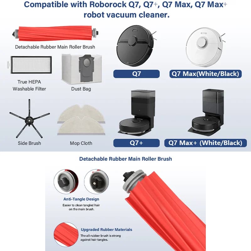 Roborock Q7 Max / Q7 Max+ / Q7 Plus / T8 Hepa Filter Robot Vacuum Cleaner Spare Parts Main Side Brush Mop Cloth Dust Bag - 3