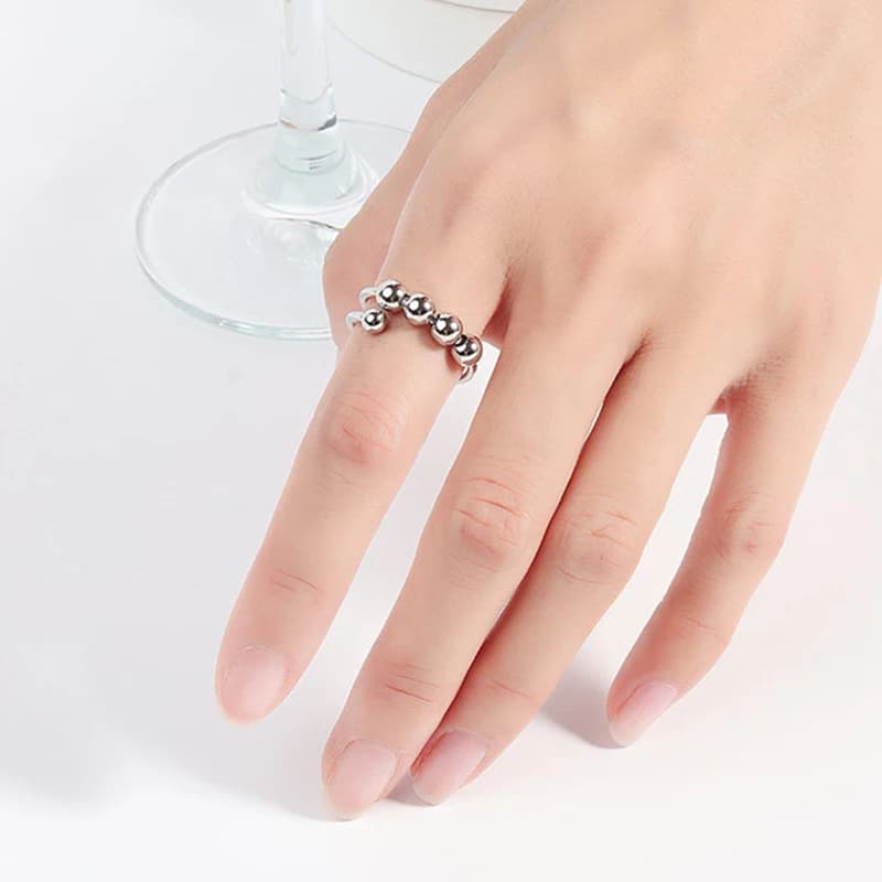 خواتم تململ سبينر قابلة للتعديل مع كرة سحرية للنساء، تدوير حر لخرز دائري، خاتم قلق، مجوهرات يومية للفتيات - 6