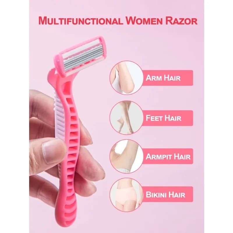 مقبض واحد + 12 شفرة، شفرة حلاقة يدوية آمنة للرجال والنساء، 6 طبقات من الفولاذ المقاوم للصدأ، رأس حلاقة قابل للاستبدال - 6