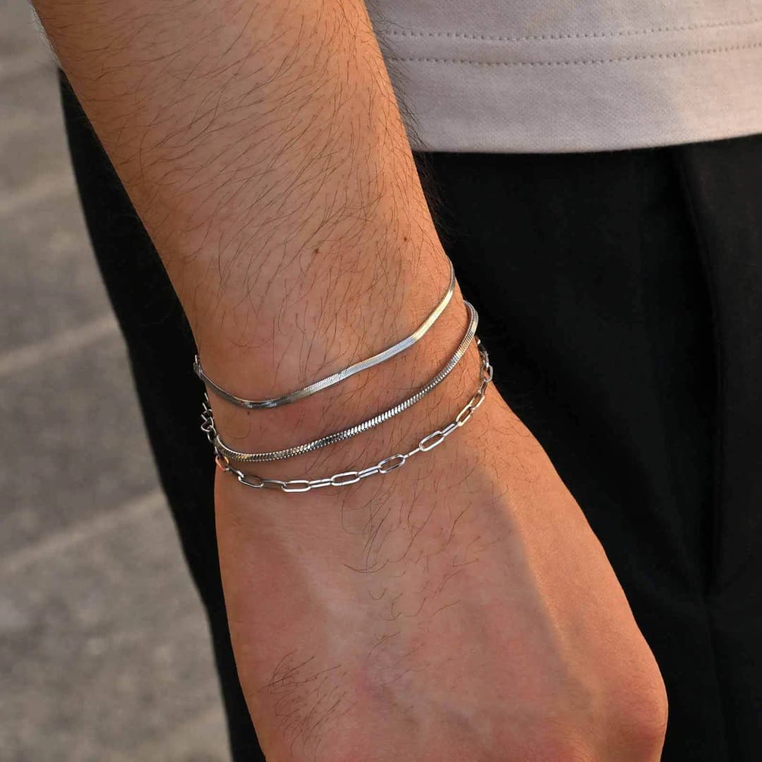 Men's Thin Chain Bracelet,Never Fade Stainless Steel Adjustable Wristband,Minimalist Hip Hop Jewelry Gift - 2