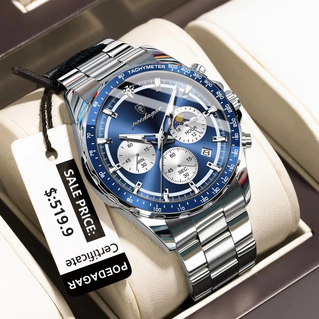POEDAGAR Luxury Sport Watch For Men Waterproof Luminous Date Chronograph Man Wristwatch Stainless Steel Men's Quartz Watches+Box - 2
