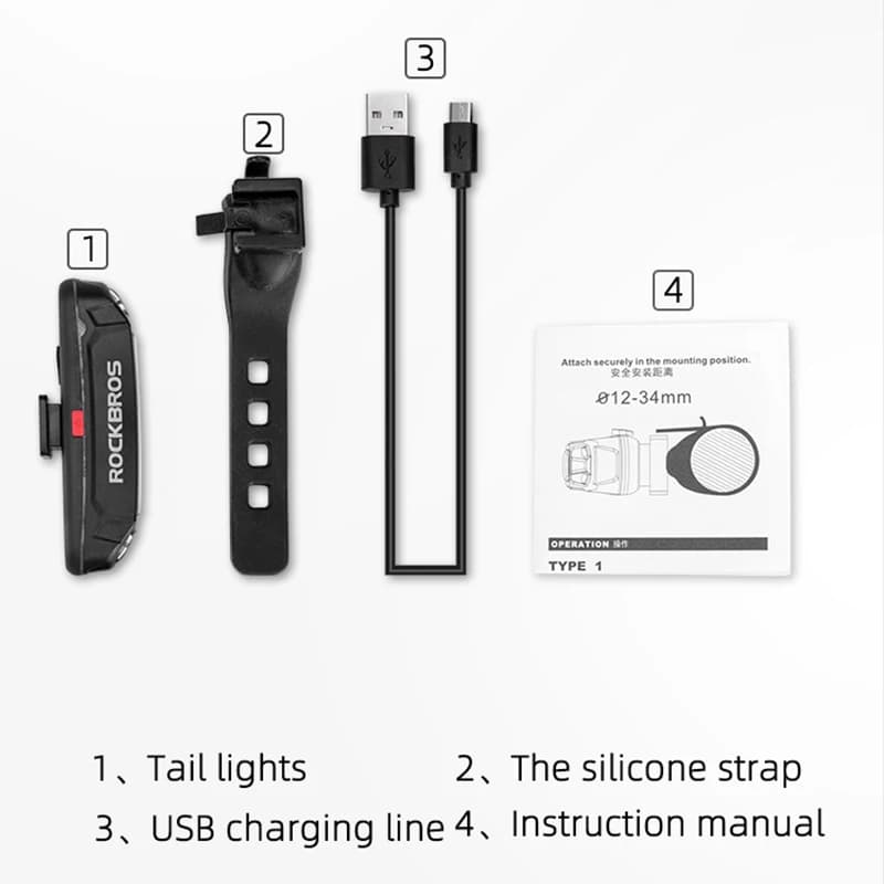 ROCKBROS Bike Tail Light Waterproof Seatpost Warning Bicycle Rear Light MTB Road LED Lamp Tailight USB Charging Cycling Light - 6
