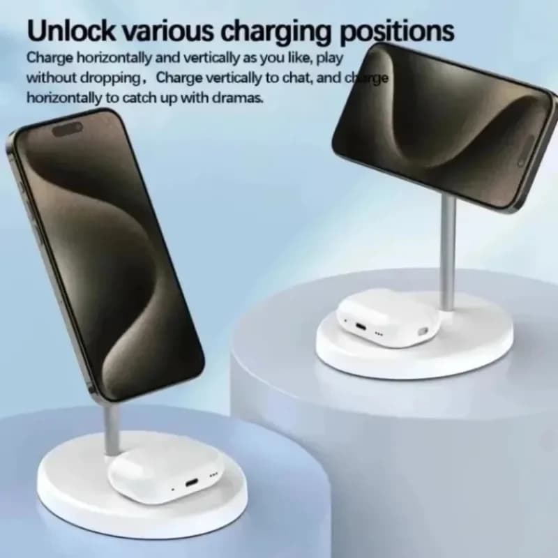 2-in-1 Magnetic Wireless Charger Stand for iPhone 17 16 15 14 13 12 AirPods 4/3 Pro for MagSafe Fast Wireless Charging Stantion - 3
