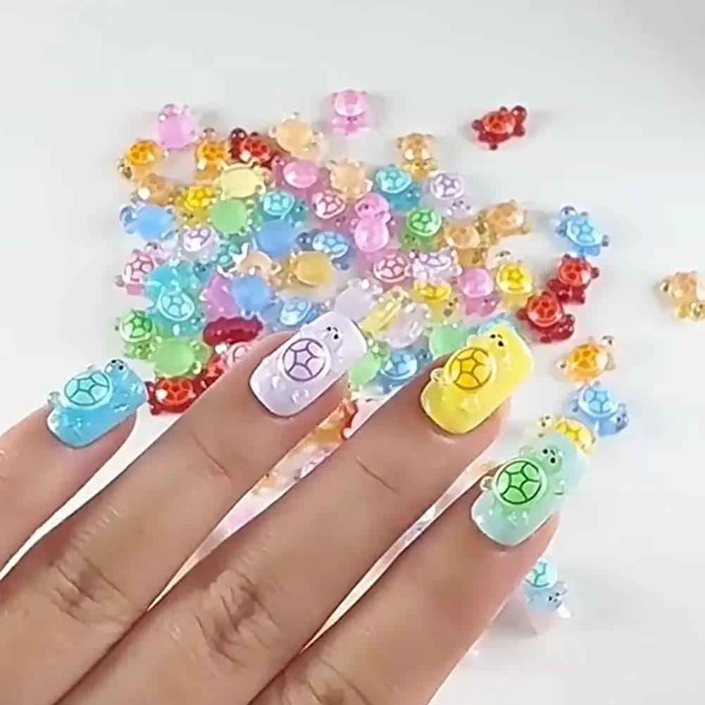 100 قطعة مختلطة مسمار الفن الراتنج الكرتون السلحفاة الصغيرة سلسلة الراين Craft بها بنفسك الحرفية لمسمار ثلاثية الأبعاد زينة المجوهرات - 5