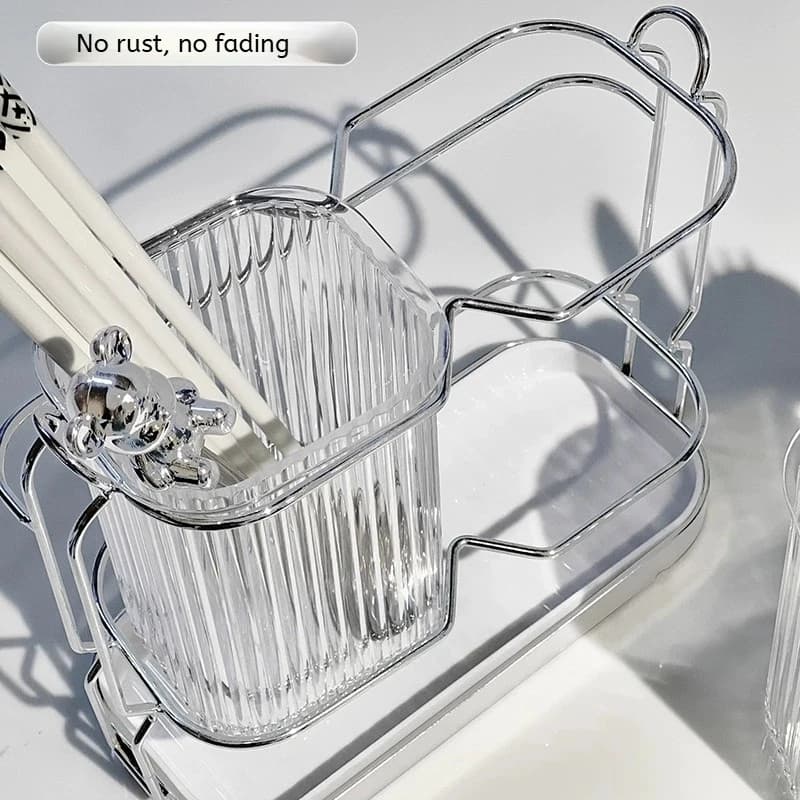Wall Mounted Kitchen Cutlery Organizer Light Luxury Chopstick Spoon Holder Stainless steel Utensil Drying Rack - 6