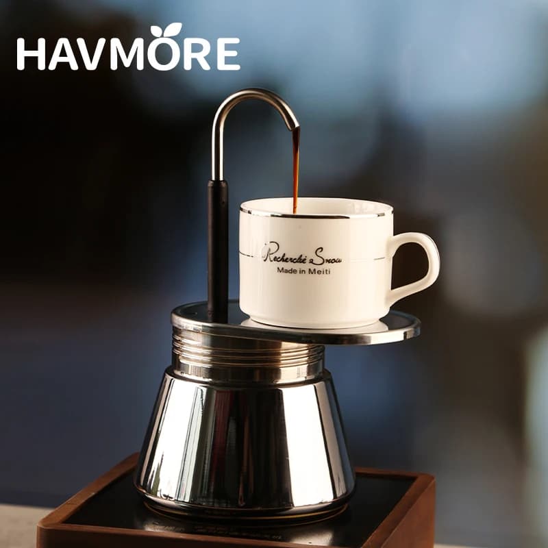 1/4 Cups Mini Espresso Machine One Pipe Fountain Mini Stainless Steel Tube Moka Pot Espresso Coffee Maker