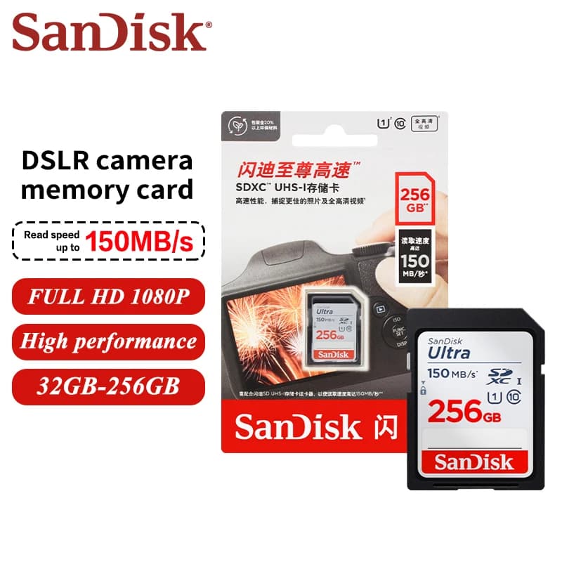 SanDisk Ultra SDHC SDXC UHS-I Memory Cards C10 U1 32GB 64GB 128GB 256GB Read speed Up to 150MB/s waterproof For Camera HD video - 2