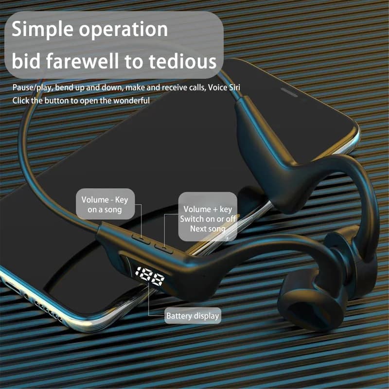 New Real Bone Conduction Wireless Earphone Sport Headphone Bluetooth-Compatible Headset Hands-free with Mic for Running - 2