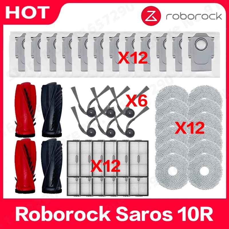 Roborock Saros 10R Spare Parts Main Side Brush Hepa Filter Mop Cloth Dust Bag Accessories obot Vacuums Kit