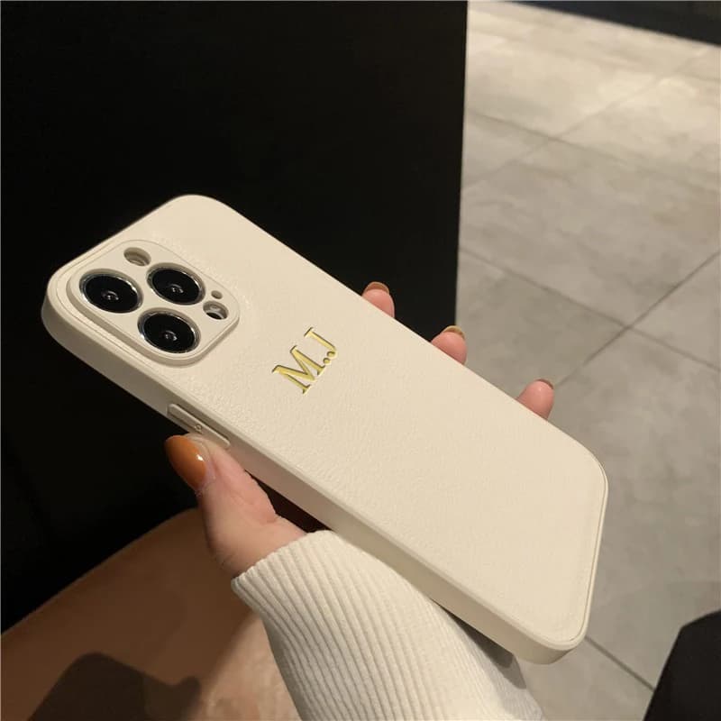 Personalised Customized Name Case For iPhone 17 16 15 14 13 12 11 Pro Max Initials Letters Leather Cover 13 15 16 17 Air Pro Max - 3