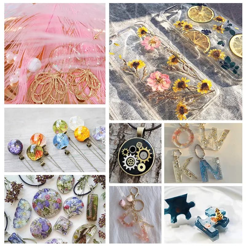 مجموعة قوالب صب الإيبوكسي الشفافة من السيليكون مع غراء إيبوكسي لصنع الأقراط وسلاسل المفاتيح والمجوهرات - 5