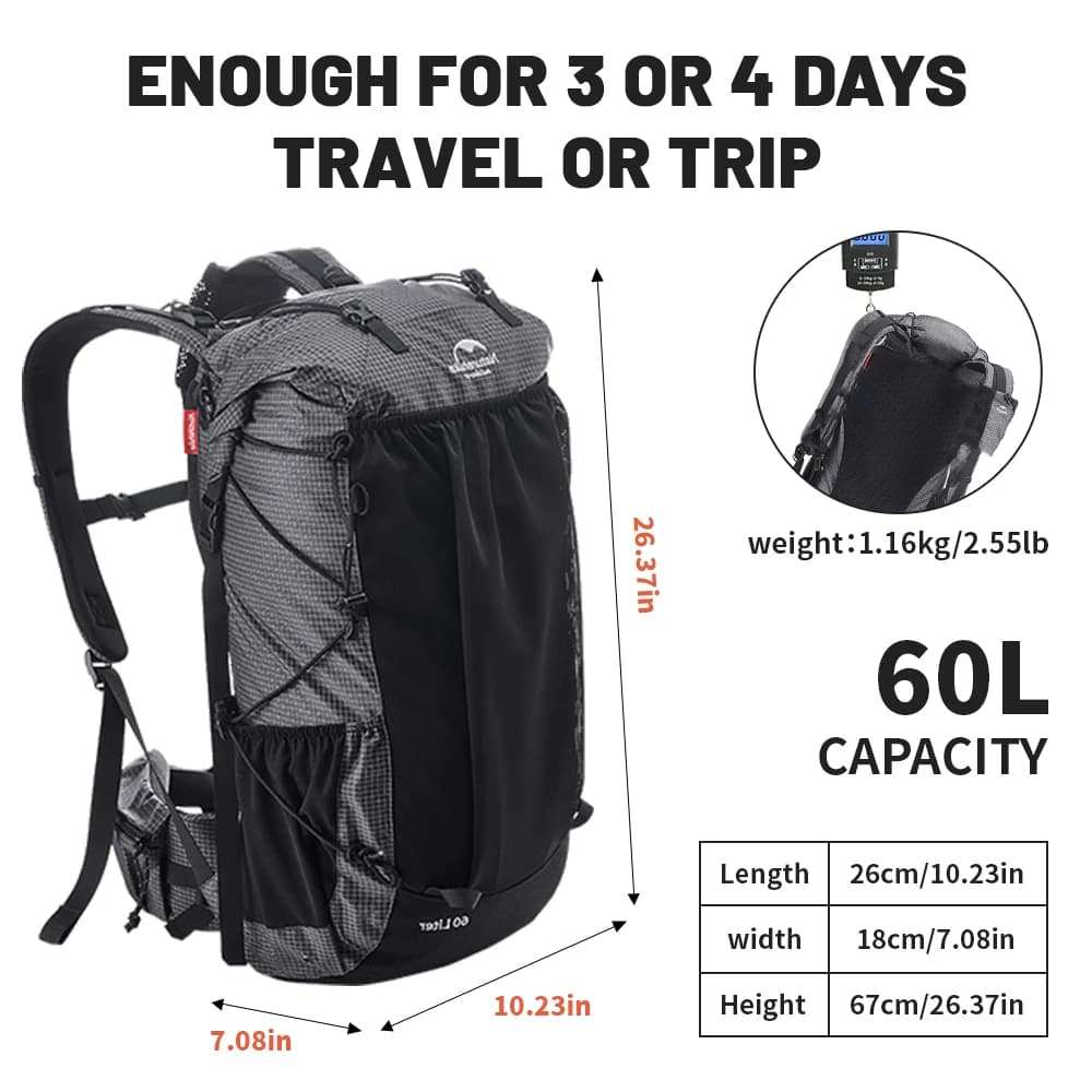 Naturehike Camping Backpack 60+5L Large Capacity Waterproof Climbing Bag Ultralight Travel Man Backpack Outdoor Hiking Backpack - 5