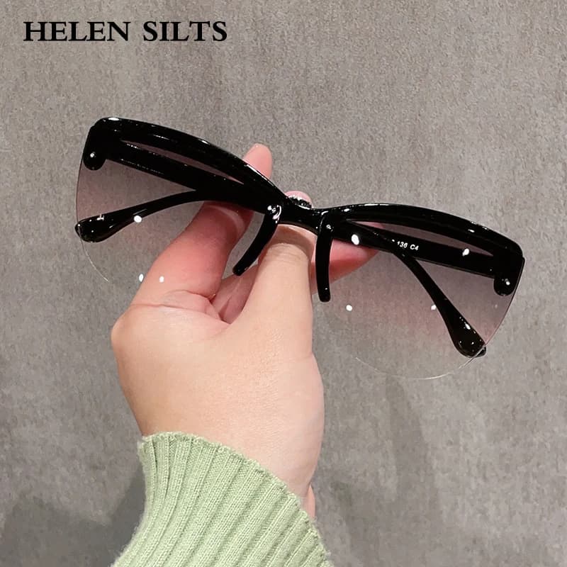 Luxury Fashion Half-Frame Cat Eye Sunglasses Women Gradient Sun Glasses Brand Designer Men Trend Punk SunglassesUV400 - 5