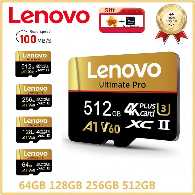بطاقات ذاكرة Lenovo فائقة الوضوح سعة 512 جيجابايت وبطاقات Micro TF SD سعة 128 جيجابايت و64 جيجابايت مع تصحيح الأخطاء U1 لـ GoPro/الكمبيوتر اللوحي/المراقبة
