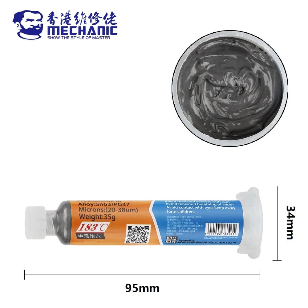 MECHANIC XGZ40 معجون لحام قصدير 10cc، نقطة انصهار 183℃، حقنة لحام، تدفق لحام متقدم لإصلاح لوحات PCB ورقائق SMD - 6