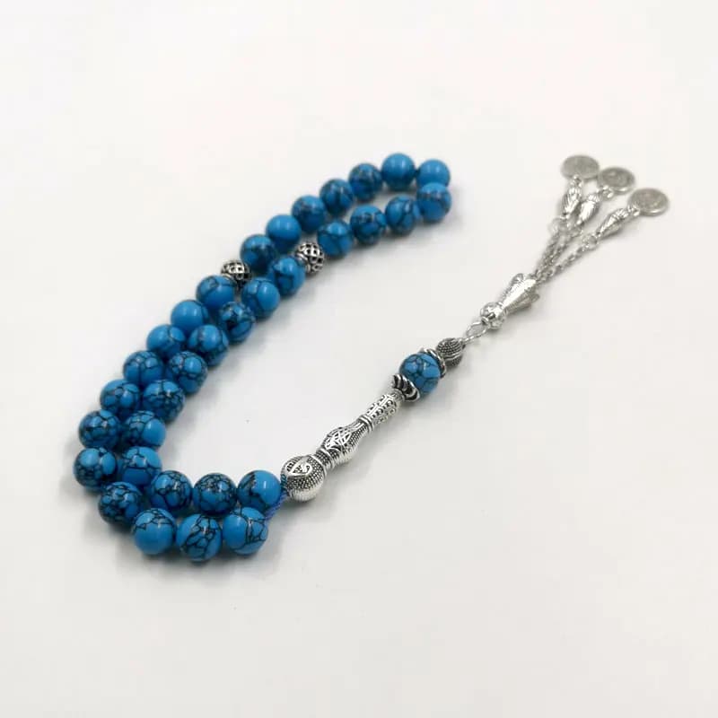 Tasbih men Natural Mongolian turquoise gemstone islamic muslim Blue prayer bead Misbaha - 4
