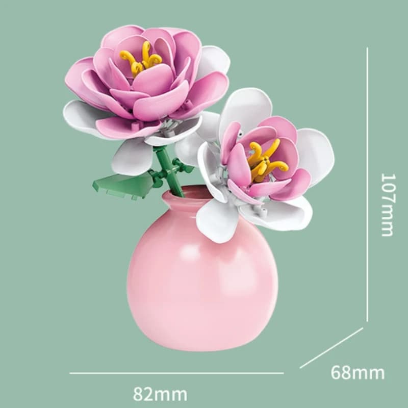 DIY MOC Flowers Bouquet Rose Sunflower Succulents Bonsai Vase Gardens Romantic Building Blocks Model Bricks Sets Kits Toys - 6