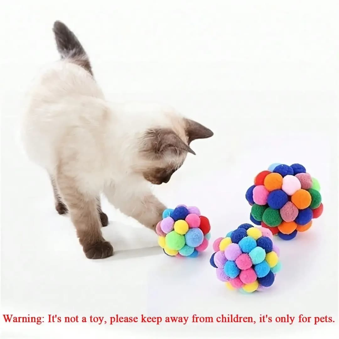 Colorful Fuzzy Pom Pom Balls for Cats High Quality Soft and Durable Interactive Pet Toys for Kitten Entertainment and Exercise - 5