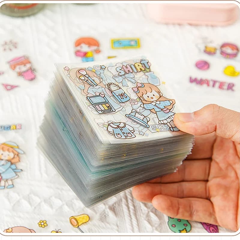 50 Pcs of Non-repetitive PET Waterproof Cute Ledger Stickers Cut-free Stickers for Students and Girls Anime Idol Card Stickers - 5