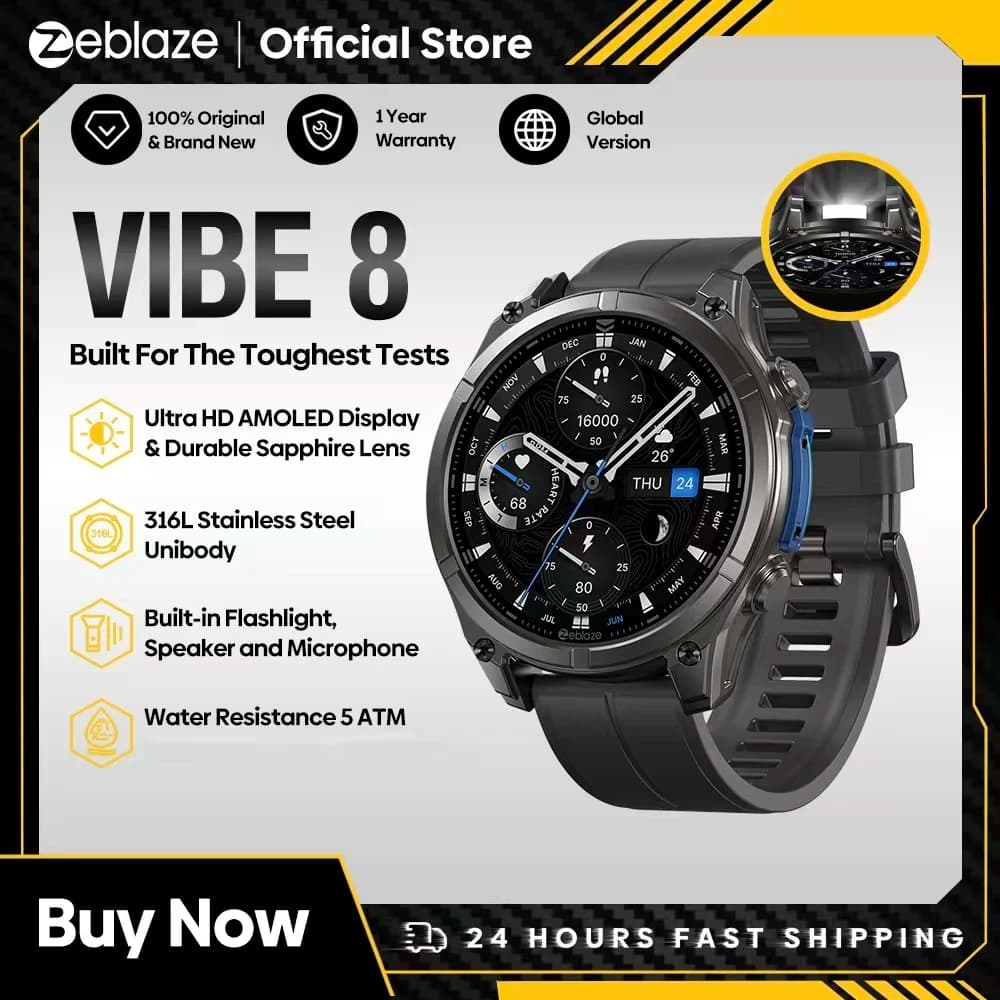 NEW 2025 Zeblaze VIBE 8 Voice Call Smart Watch 1.43" AMOLED Display Heart Rate Blood Pressure Multi-Sport Modes Smart Watch