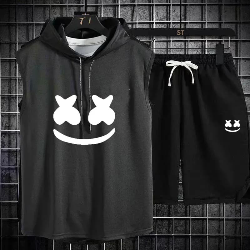 Brand Summer Men's Two Piece Set CasualT-Shirt and Shorts Set Mens Sports Suit Fashion Short Sleeve Tracksuit Hooded T-shirt - 4