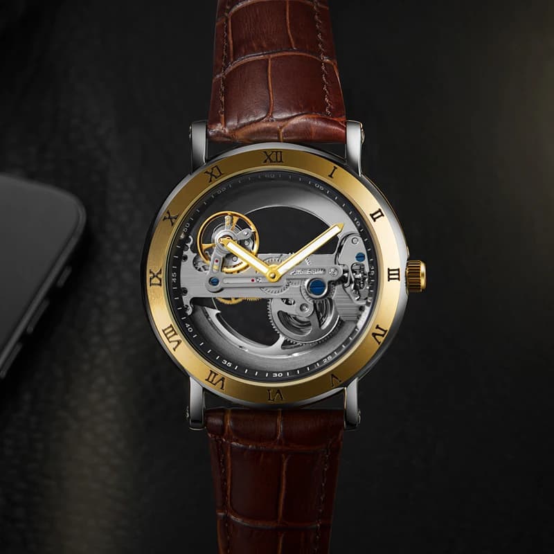 Watch Men Automatic Watch Luxury Watch Man Mechanical Wristwatch Skeleton Design Waterproof Leather Strap Male Watch Reloj Hombr - 5