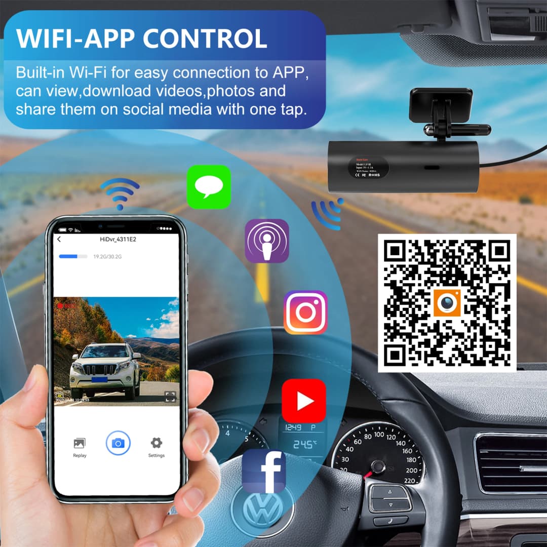 3840*2160P Car Dvr Dashcam 4K Dash Cam For Cars Drive Video Recorder Front Camera WiFi Vehicle Supplies 24h Parking Night Vision - 3