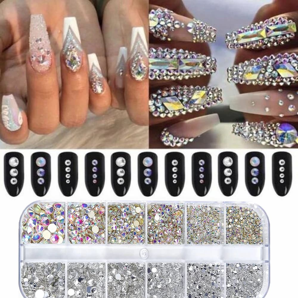 Nail Art Rhinestones Kit 2400pcs Nail Gems Ab Flatback Rhinestones Gems Stones with Storage Organizer for Design Bright Holiday - 5
