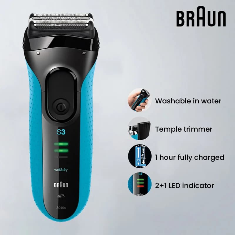 Braun Electric Shaver S3 3040S Men's Reciprocating Razor 3 Floating Head Rechargeable Electric Quick Charge Wet and Dry Shaving - 6