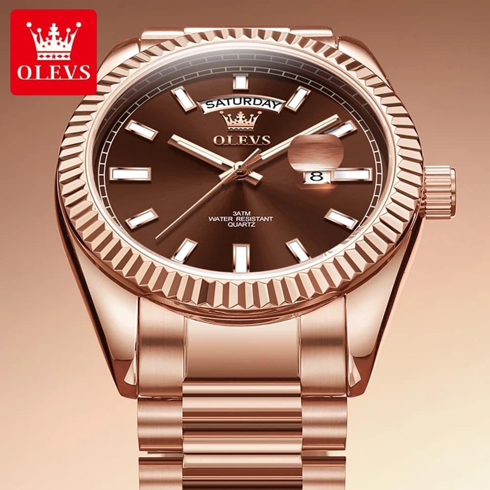 OLEVS Men's Watch Top Brand Luxury Wrist Watch For Men Fashion Rose Gold Stainless Steel Waterproof Watch Day Date Quartz Clock - 2