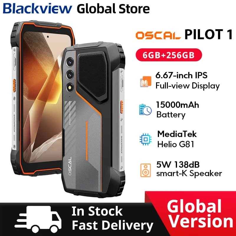 هاتف بلاكفيو أوسكال بايلوت 1 المتين بشاشة 6.67 بوصة بدقة HD+ ومعدل تحديث 90 هرتز وبطارية 15000 مللي أمبير في الساعة ومكبر صوت 5 واط وذاكرة 6 جيجابايت و256 جيجابايت ومعالج هيليو G81 وتقنية NFC