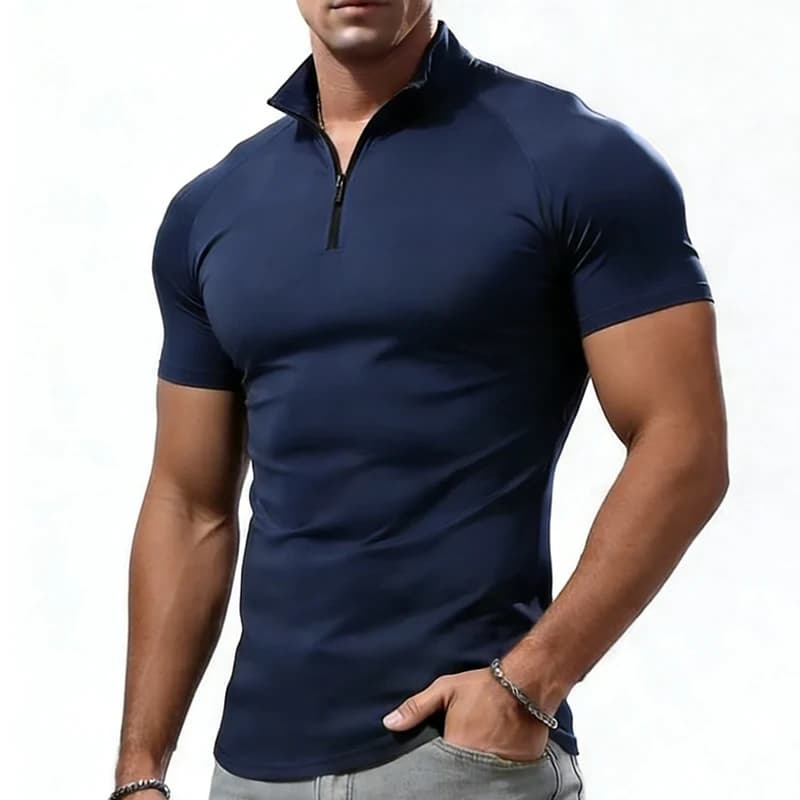 Compression T-shirt Men Summer Zipper Neck Male Tops Tee Gyms Fitness Tshirt Slim Fit Skinny Tigths Casual Fashion T Shirt Men