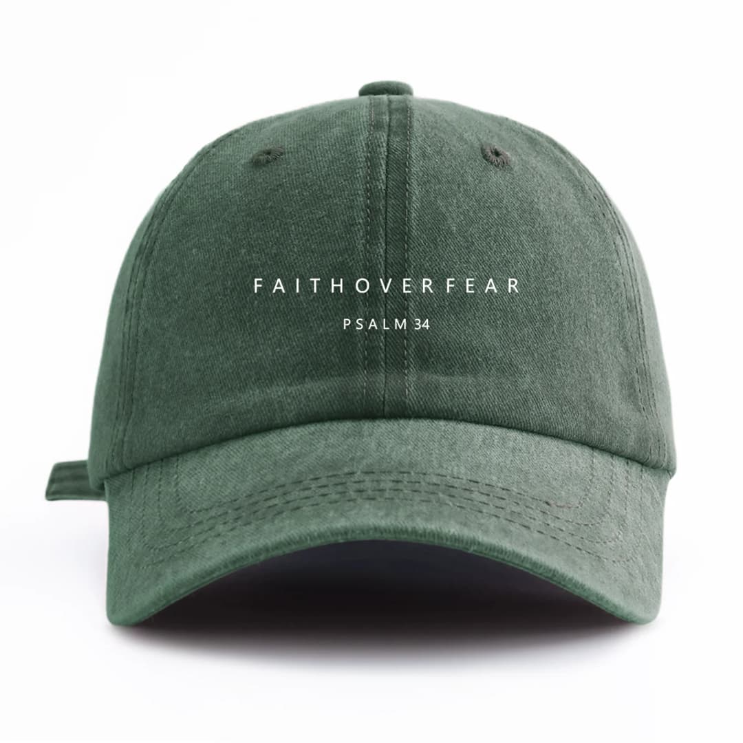 1pc FAITHOVERFEAR Print Washed Baseball Cap for Adults,Minimalist Retro Style Casual Soft Adjustable Dad Hat, Perfect As Gift