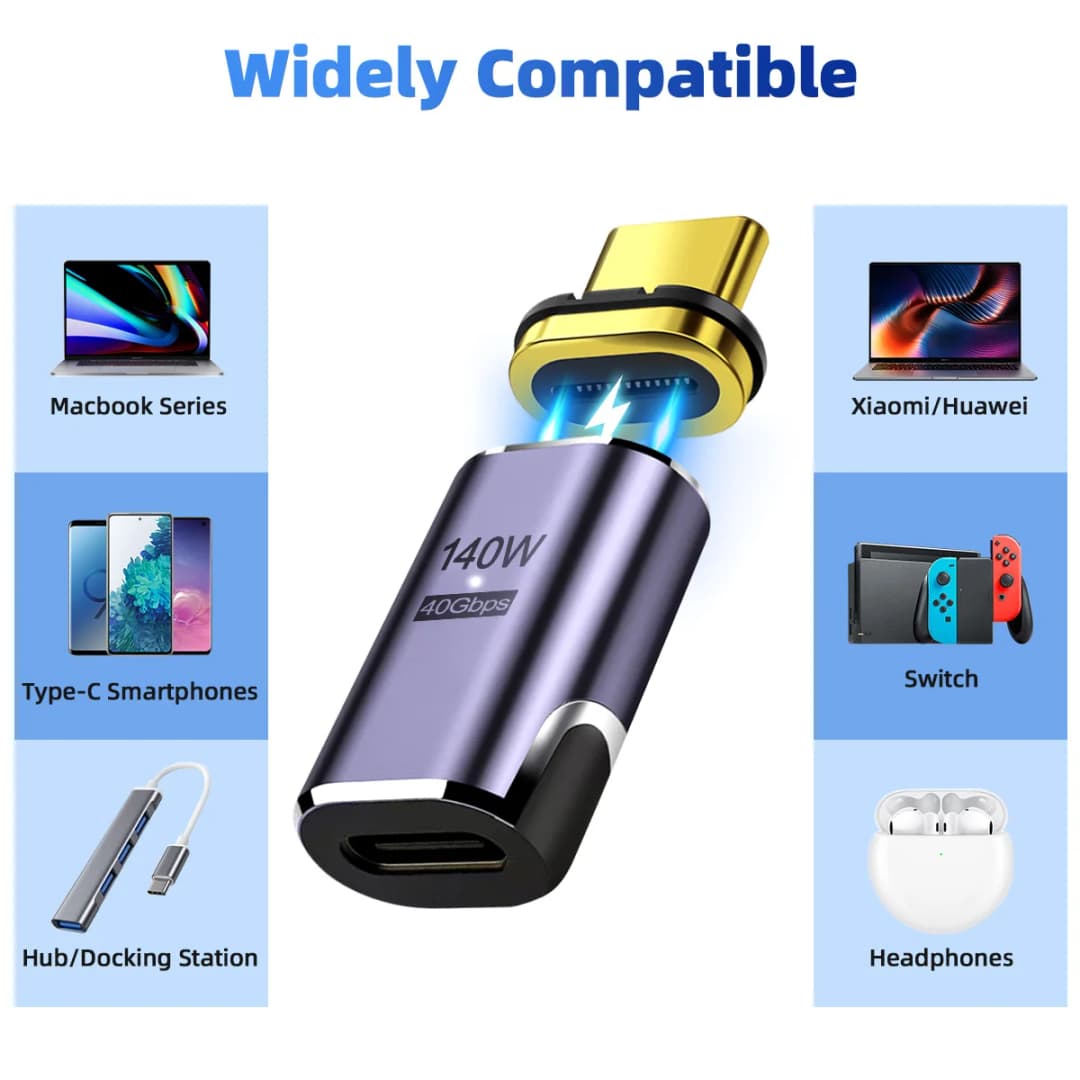 NNBILI 140W USB4.0 40Gbps Thunderbolt3 Magnetic Type-C TO USBC Fast Charge Magnet Converter Cable 8K@60Hz OTG USB Type C Adapter - 5