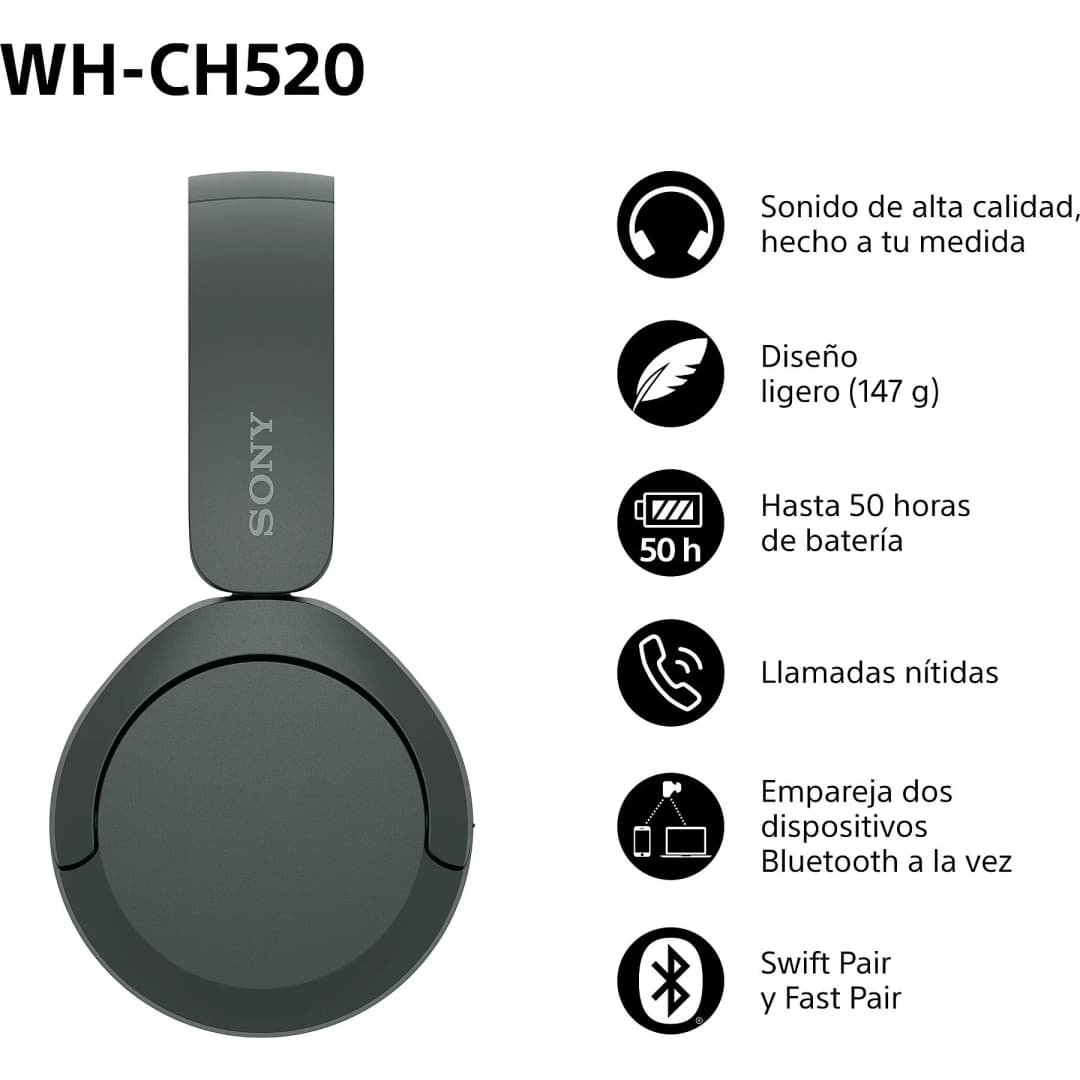 ​ Sony wh-ch520 wireless bluetooth 5.2 on-ear headphones with built-in microphone, battery up to 50 hours, fast charging, dsee, multipoint and voice assistant support ​ - 2
