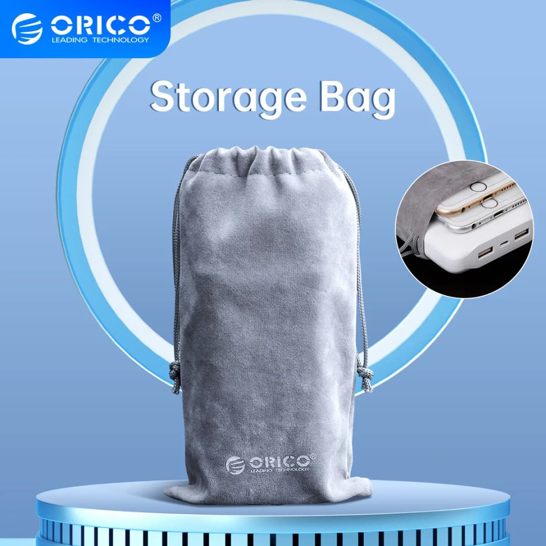ORICO SA1810 Phone Storage Velvet Bag Storage for USB Charger/USB Cable/Power Bank/Phone Gray Color  180*100mm
