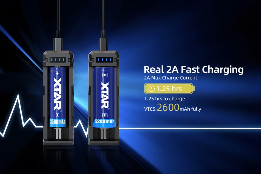 شاحن بطارية محمول XTAR SC1، شحن سريع 2A، نوع C، قابل لإعادة الشحن، متوافق مع بطاريات 18700/20700/21700/22650/25500/26650/18650 - 4