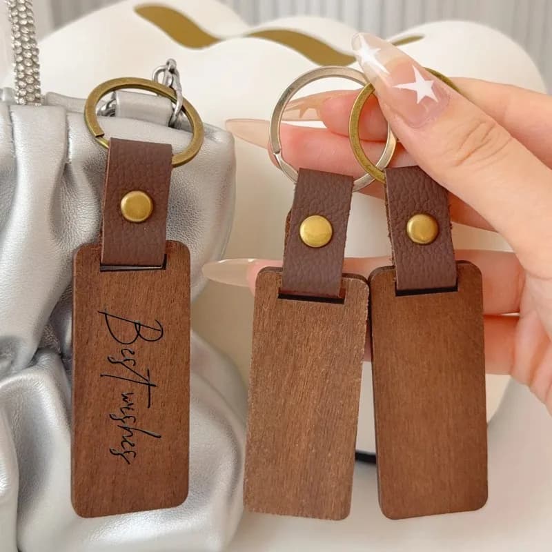 DIY Blank Keychain Wooden PU Leather Strap Keyrings Souvenir Car Pendant Handmade Keyring Jewelry Making Crafts Souvenir Gifts - 2