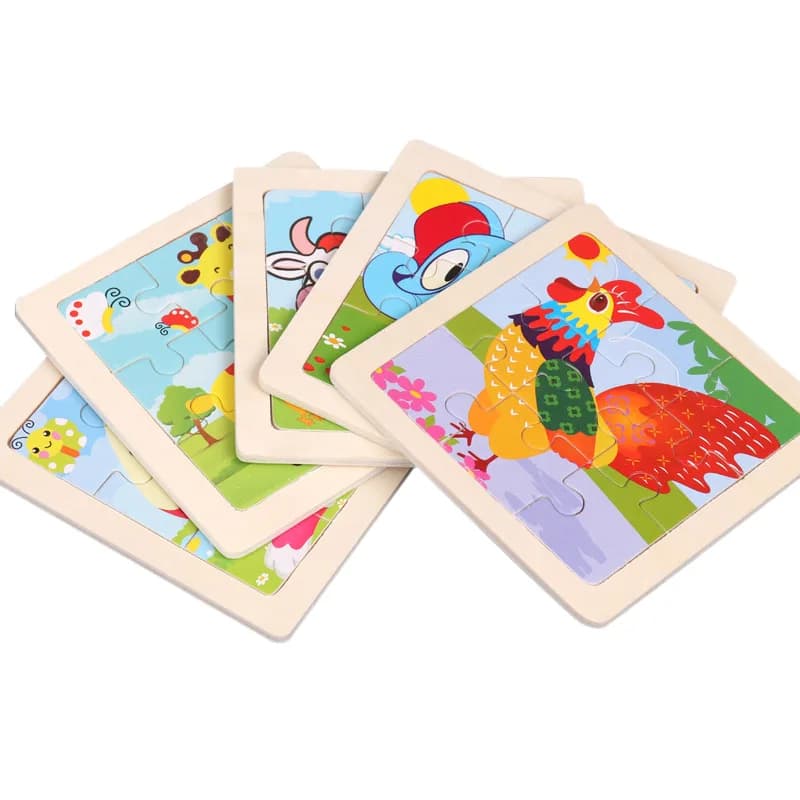 Hot Sale 11X11CM Kids Wooden Puzzle Baby Cartoon Animal Traffic Tangram Wood Puzzle Educational Jigsaw Toys For Children Gifts - 6