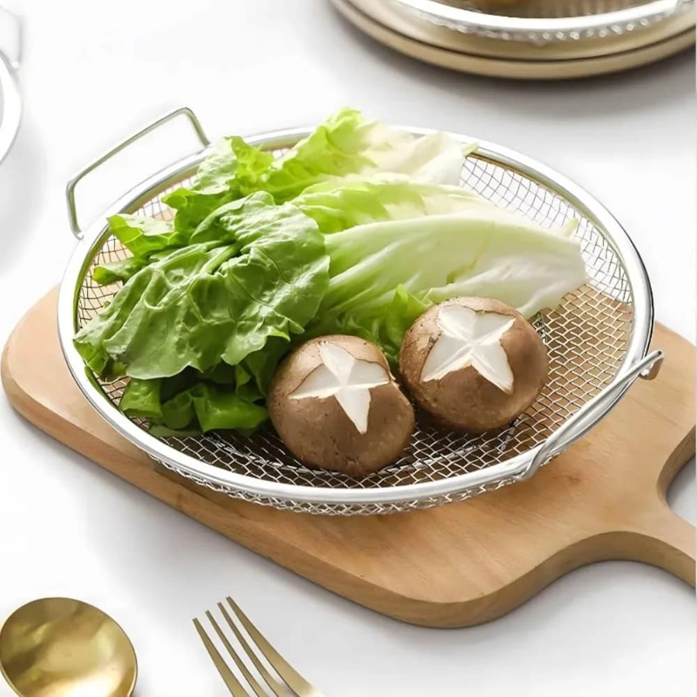 رف قلي من الفولاذ المقاوم للصدأ شديد التحمل مع صينية، سلة شبكية معدنية قابلة للطي لتصريف الزيت، آمنة للغسل في غسالة الأطباق - 2